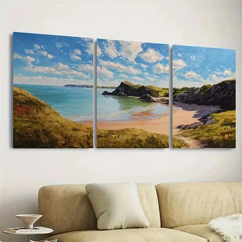 3pcs The Gower Peninsula Travel Wall Art Set Canvas Unframed - High Quality Print 100% Australian Made Wall Canvas