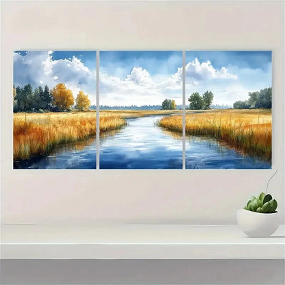 3pcs  River Landscape Countryside  R   Wall Art Set Canvas Framed 40x60cm - High Quality Print 100% Australian Made Wall Canvas Ready to Hang - Bella Home Decor