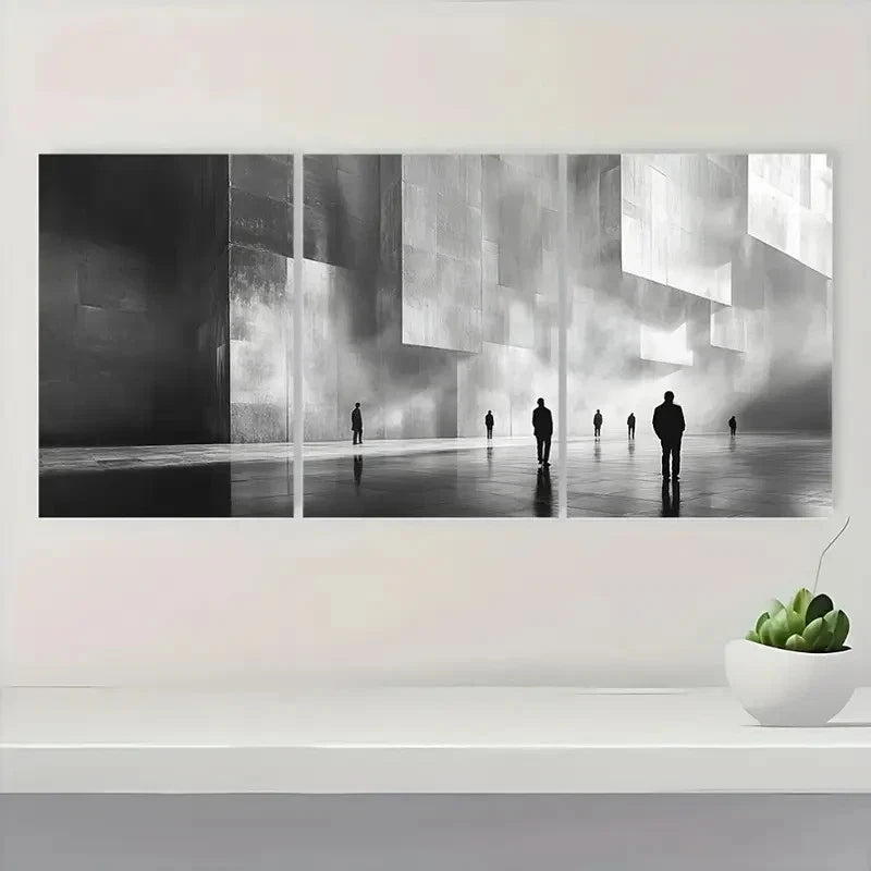 3pcs Abstract with Silhouette Figures a    Wall Art Set Canvas Framed 50x70cm - High Quality Print 100% Australian Made Wall Canvas Ready to Hang - Bella Home Decor