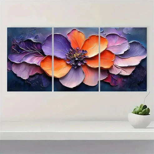 3pcs Abstract Flower Purple Textured PT Wall Art Canvas Unframed – High Quality Print 100% Australian Made Wall Canvas - Bella Home Decor
