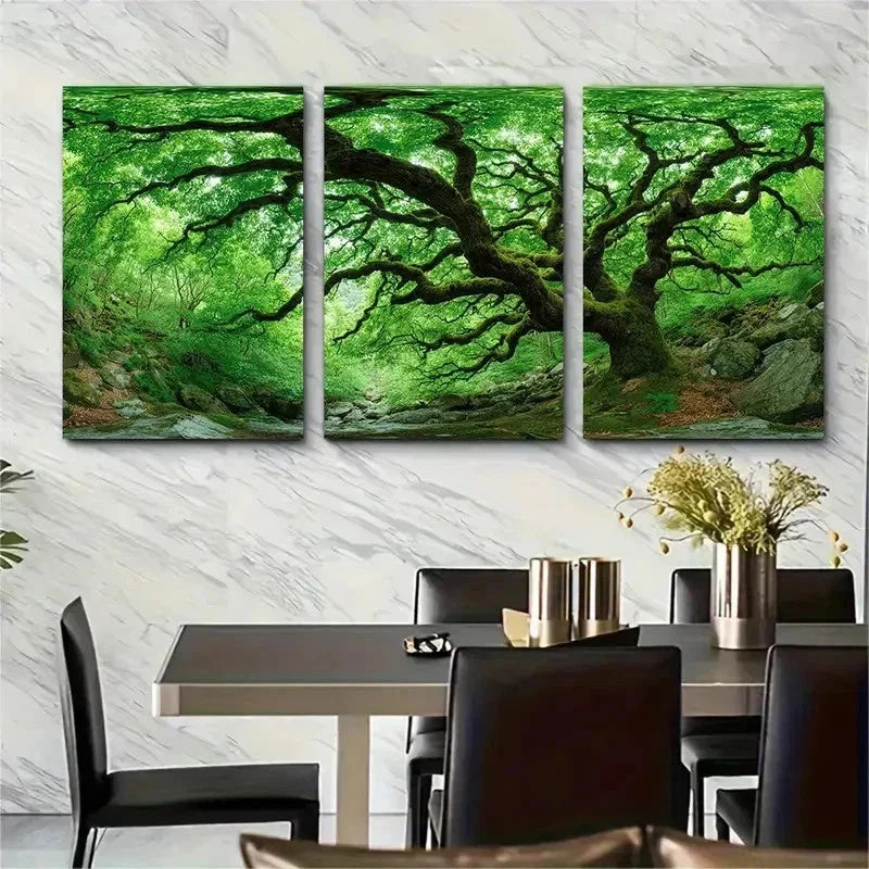 3pcs Green Artwork Tree Photo Perfect Wall Art Set Canvas Framed 50x70cm - High Quality Print 100% Australian Made Wall Canvas Ready to Hang