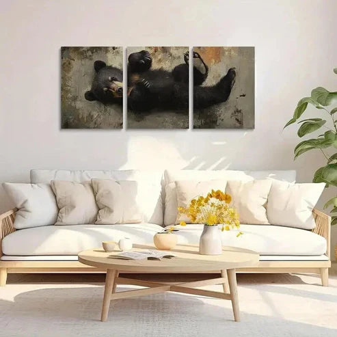 3pcs Bear Design with Golden Accents Art Set Canvas Unframed - High Quality Print 100% Australian Made Wall Canvas - Bella Home Decor