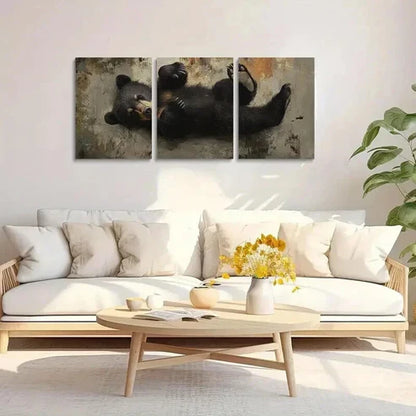 3pcs Bear Design with Golden Accents Art Set Canvas Unframed - High Quality Print 100% Australian Made Wall Canvas - Bella Home Decor