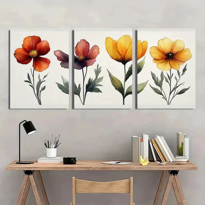 3pcs Wildflower Floral Botanical Wall Art Set Canvas Unframed - High Quality Print 100% Australian Made Wall Canvas