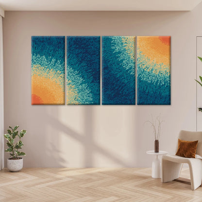 4pcs Modern Abstract Textured Blue and Orange Wall Art Canvas Framed 45x80cm - High Quality Print 100% Australian Made Wall Canvas Ready to Hang