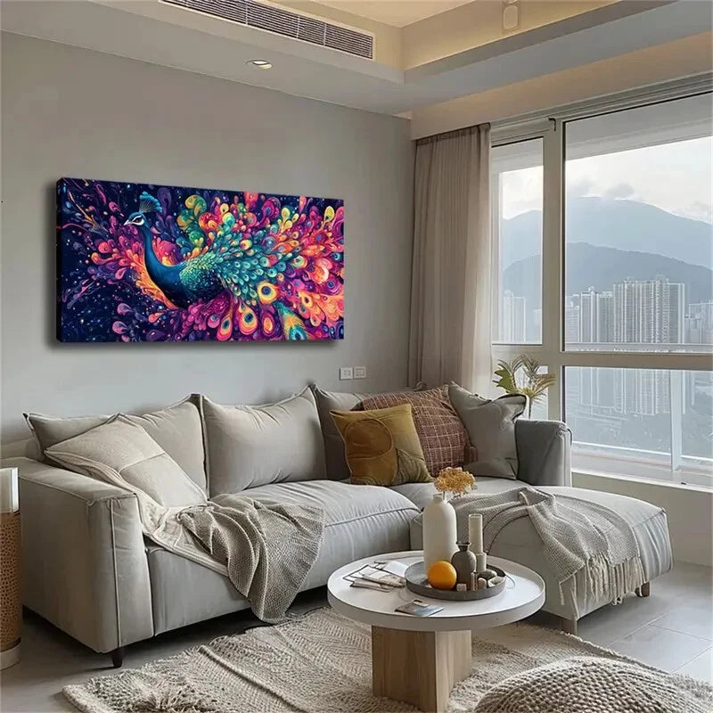 Vibrant Peacock Feathers Dreamy Wall Art Canvas Office Home Room Framed 120x60cm - Bella Home Decor