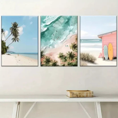 3pcs Vibrant Ocean Palm Trees Sunset Beaches Canvas Unframed - High Quality Print 100% Australian Made Wall Canvas
