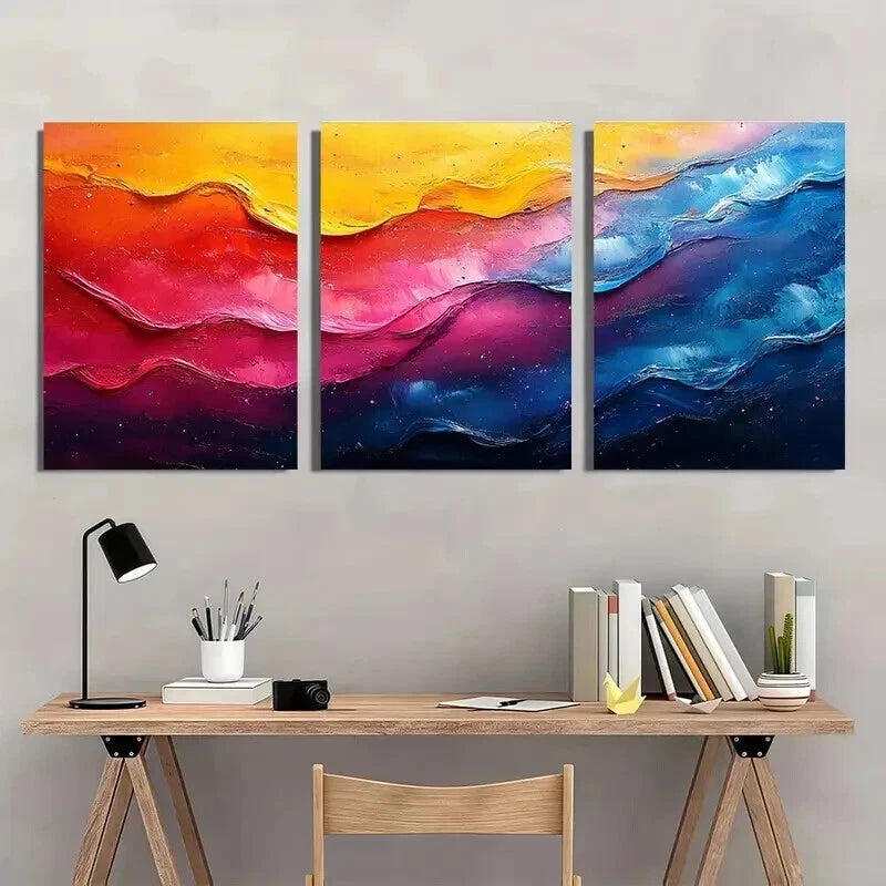 3pcs Abstract Paintings In Yellow Red & Blue Wall Art Set Canvas Framed 60x90cm - High Quality Print 100% Australian Made Wall Canvas Ready to Hang