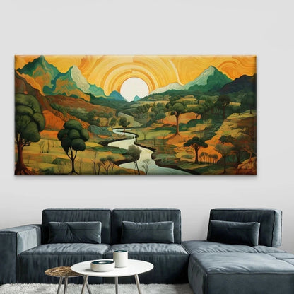Abstract Mountain Sunrise Wall Art Canvas Office Home Room Framed 120x60cm