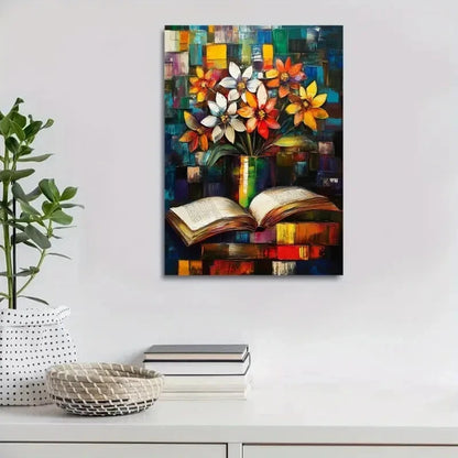 Modern Abstract Floral and Book Painting 40x60cm Metal Print Ready to Hang
