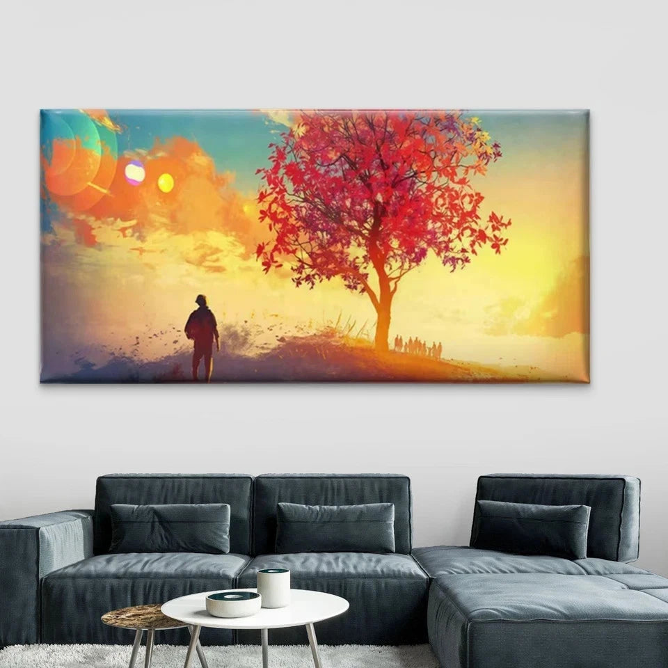 Minimalist Sunset Landscape Wall Art Canvas Office Home Room Framed 120x60cm