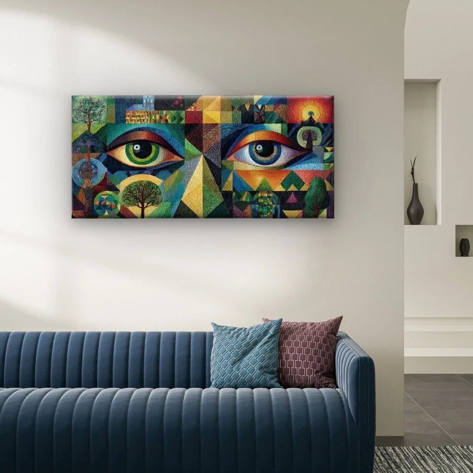 Abstract Geometric Face Wall Art Canvas Office Home Room Framed 120x60cm