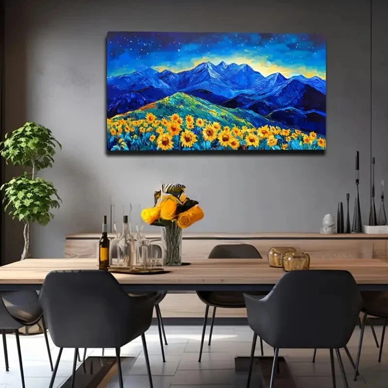 Vibrant Sunflower Mountain Wall Art Canvas Office Home Room Framed 120x60cm