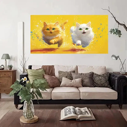 Vibrant Happy Cats Wall Art Canvas Office Home Room Framed 120x60cm
