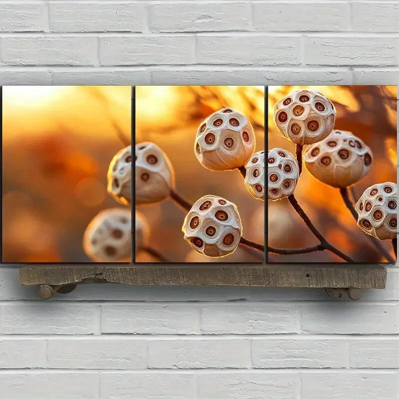 3pcs Fallen Leaves & Lotus Pods Metal Print Ready to Hang Art - Bella Home Decor