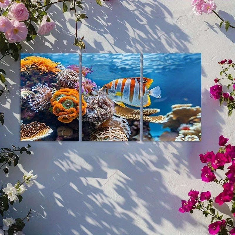3pcs Vibrant Tropical Fish & Butterflyfish Metal Print Ready to Hang Art