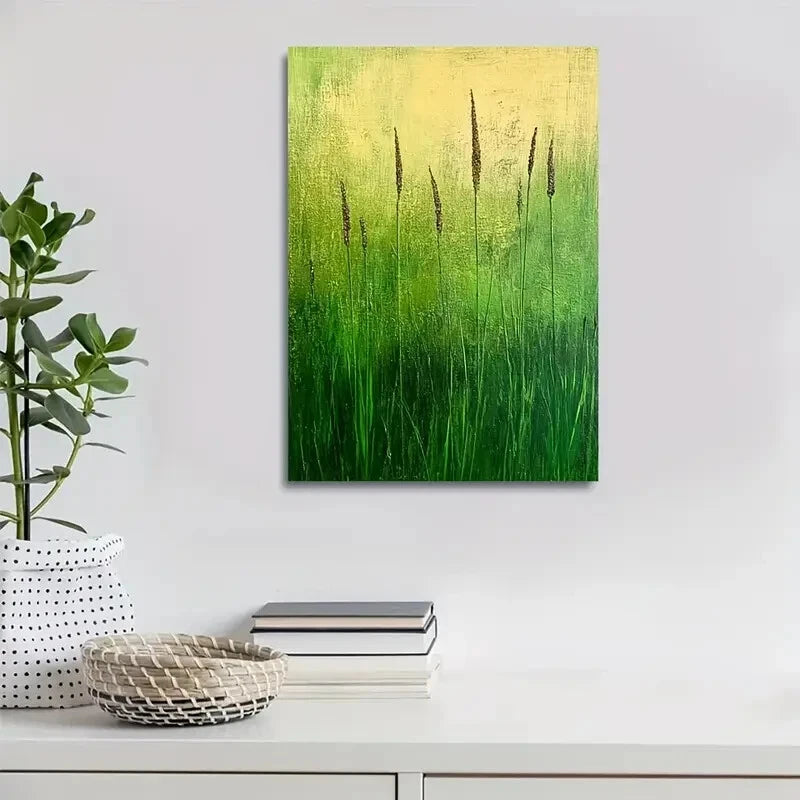 Beautiful Green Dogtail Grass Meadow Painting 40x60cm Metal Print Ready to Hang - Bella Home Decor