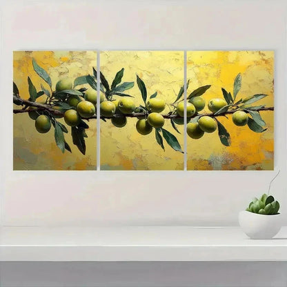 3pcs Vibrant Yellow & Green Olive Tree FY    Wall Art Set Canvas Framed 40x60cm - High Quality Print 100% Australian Made Wall Canvas Ready to Hang