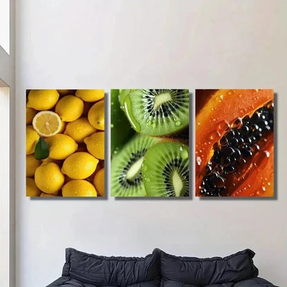 3pcs Tropical Lemon and Papaya Kiwi Poster Wall Art Set Canvas Unframed - High Quality Print 100% Australian Made Wall Canvas