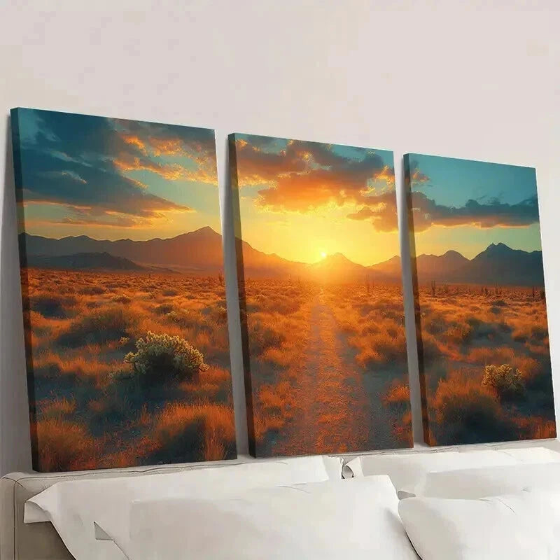 3pcs Cactus & Mountain Ranges Landscape Wall Art Set Canvas Framed 40x60cm - High Quality Print 100% Australian Made Wall Canvas Ready to Hang - Bella Home Decor