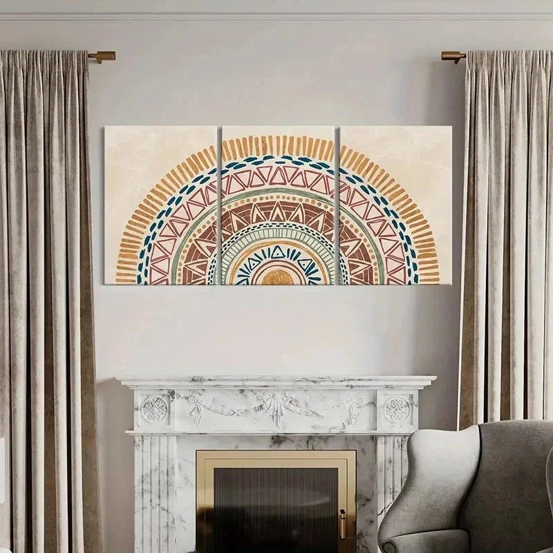 3pcs Bohemian Blue Green Orange & White Patterns Wall Art Set Canvas Framed 40x60cm - High Quality Print 100% Australian Made Wall Canvas Ready to Hang - Bella Home Decor
