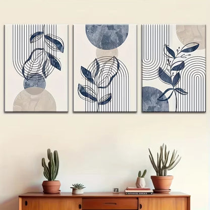 3pcs Blue Geometrical Plants Metal Print Ready to Hang Art - Bella Home Decor