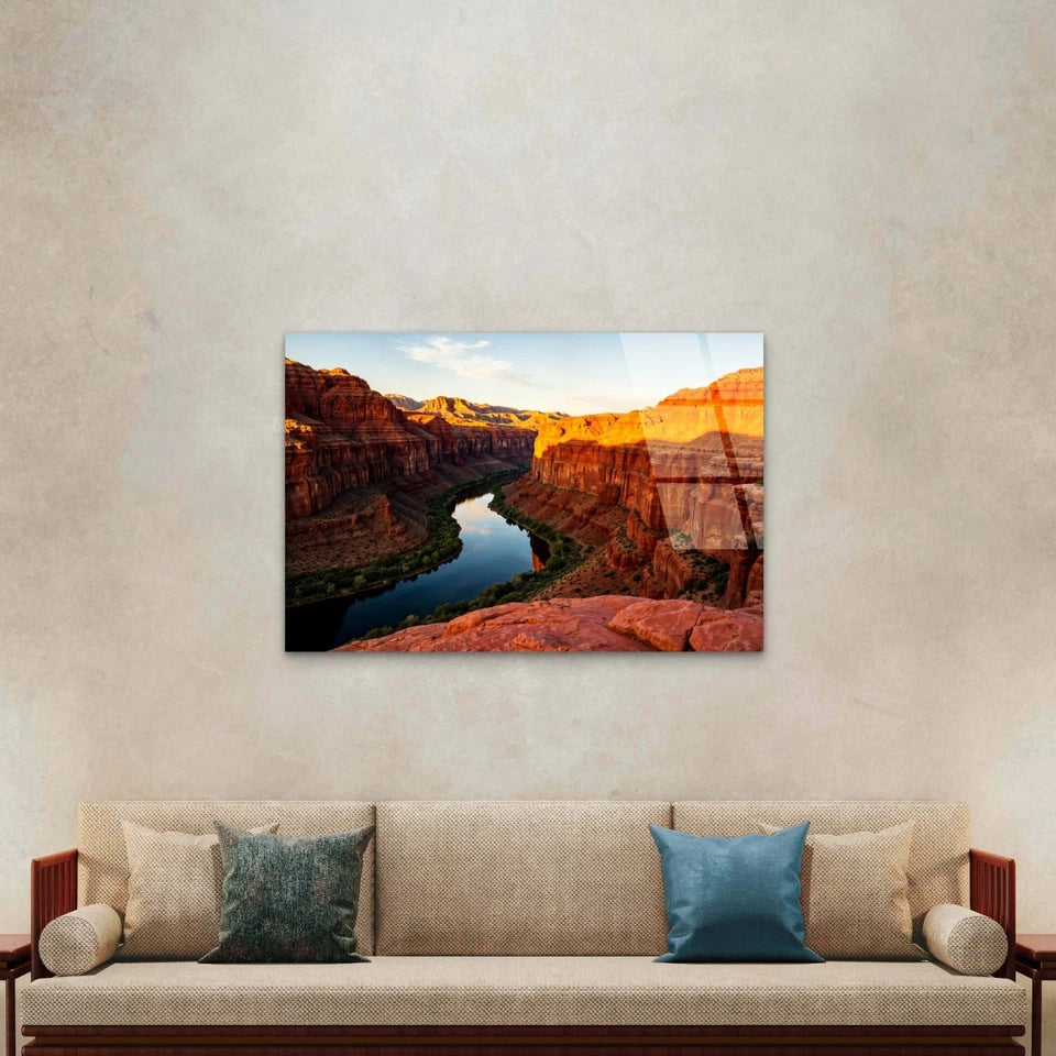 Majestic Desert Red Rock Canyon River Acrylic Glass Printing Wall Art Australian Made Quality