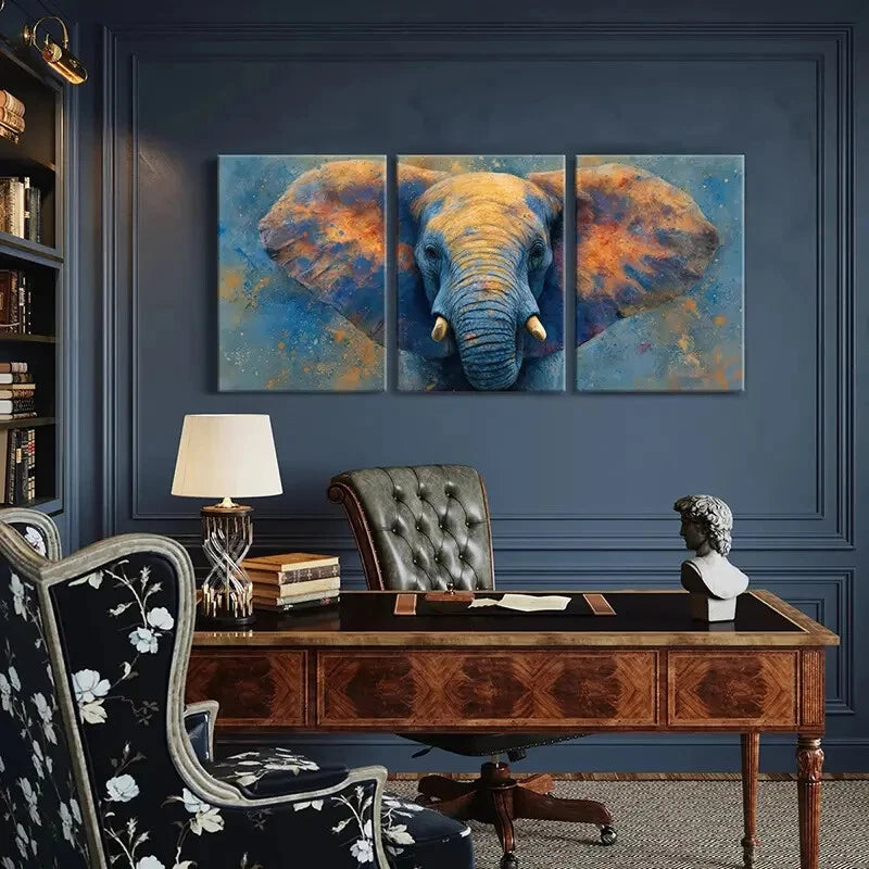 3pcs Abstract Elephant Art Vibrant Colors Metal Print Ready to Hang Art