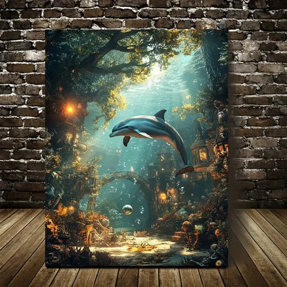 Underwater Coral Reef with Sunlit Trees Painting 40x60cm Metal Print Ready to Hang - Bella Home Decor
