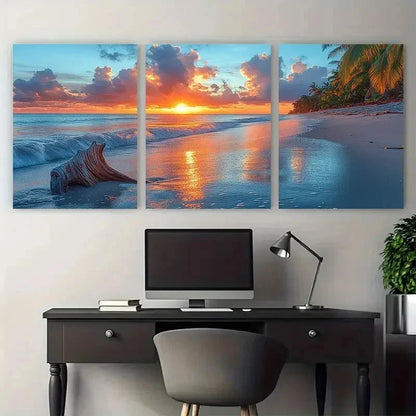 3pcs Serene Rincon Beach Sunset Perfect Wall Art Set Canvas Framed 50x70cm - High Quality Print 100% Australian Made Wall Canvas Ready to Hang