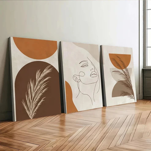 3pcs Modern Geometric Art Abstract White Leaf Art Set Canvas Unframed - High Quality Print 100% Australian Made Wall Canvas