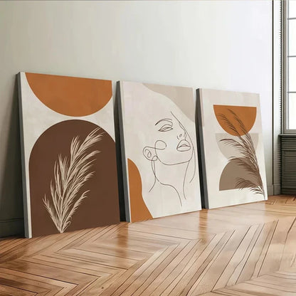 3pcs Modern Geometric Art Abstract White Leaf Art Set Canvas Unframed - High Quality Print 100% Australian Made Wall Canvas