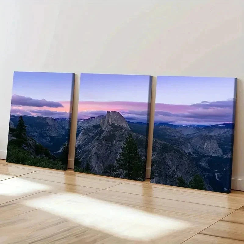 3pcs Mountain Vibrant Purple Sunset Wall Art Set Canvas Framed 50x70cm - High Quality Print 100% Australian Made Wall Canvas Ready to Hang
