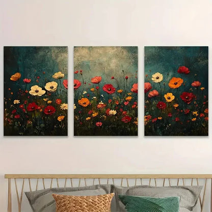 3pcs Dark Floral Meadow Botanical Perfect Wall Art Set Canvas Unframed - High Quality Print 100% Australian Made Wall Canvas