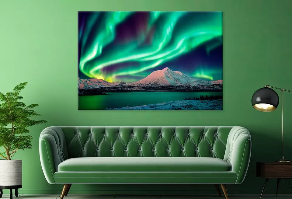 Northern Lights Aurora Over Lake Wall Art Decor 100% Australian Made - Bella Home Decor