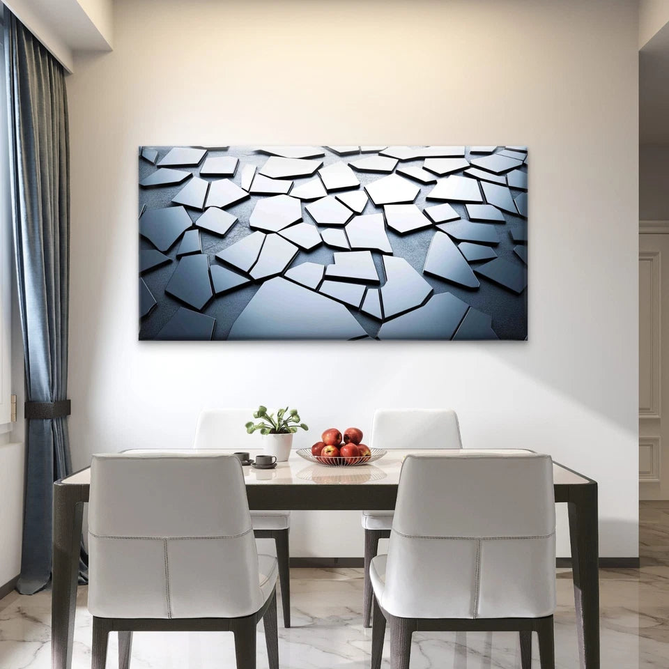 Abstract Broken Metallic Shards Wall Art Canvas Office Home Room Framed 120x60cm