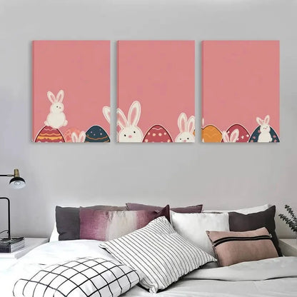 3pcs Easter Bunny & Pastel Pink    Wall Art Set  Canvas Framed 50x70cm - High Quality Print 100% Australian Made Wall Canvas Ready to Hang - Bella Home Decor