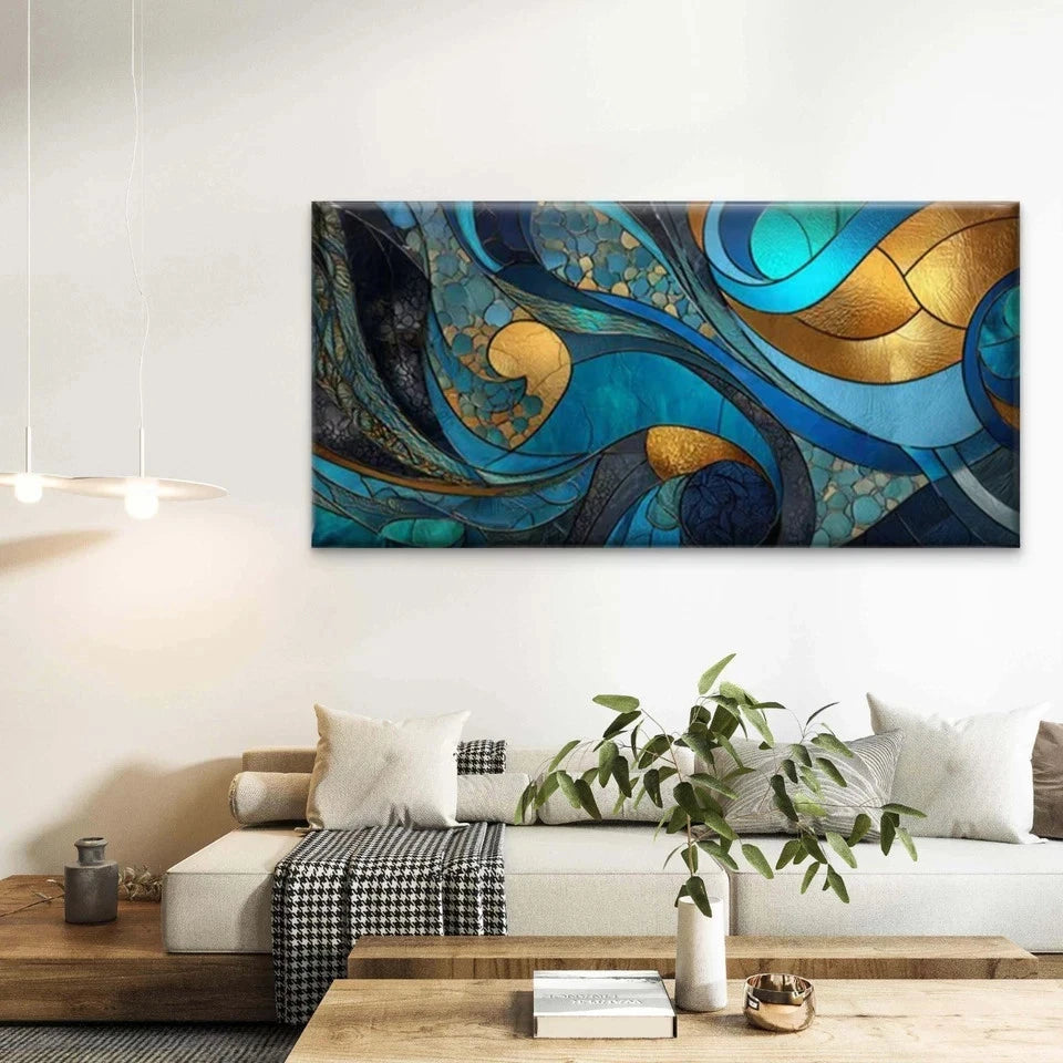 Abstract Fluid Curves Wall Art Canvas Office Home Room Framed 120x60cm