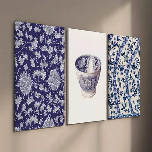 3pcs Nouveau Botanical and Ceramic Design Wall Art Set Canvas Unframed - High Quality Print 100% Australian Made Wall Canvas