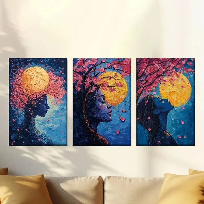 3pcs Charming moonlight & cherry blossom Wall Art Set Canvas Framed 60x90cm - High Quality Print 100% Australian Made Wall Canvas Ready to Hang - Bella Home Decor