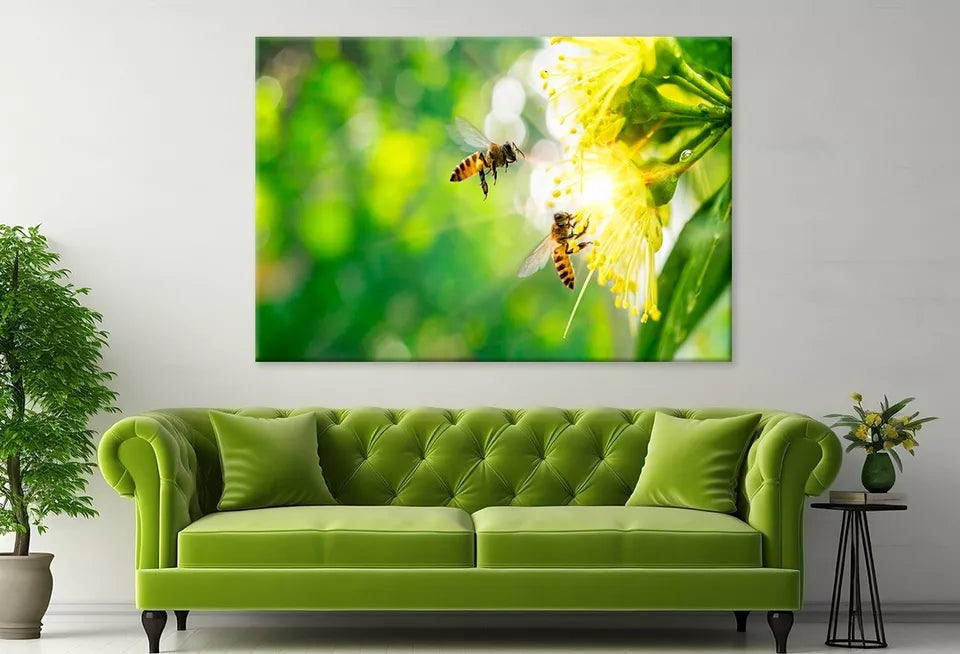 Bee Collecting Pollen In Flower Wall Art Decor 100% Australian Made - Bella Home Decor