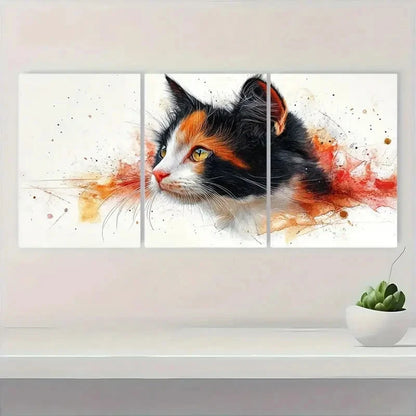 3pcs Calico Cat Watercolor  CW   Wall Art Set Canvas Framed 40x60cm - High Quality Print 100% Australian Made Wall Canvas Ready to Hang - Bella Home Decor