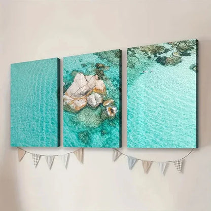 3pcs Beach Ocean Classic Paintings Stone Modern Style Wall Art Set Canvas Unframed - High Quality Print 100% Australian Made Wall Canvas - Bella Home Decor