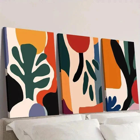 3pcs Simple Color Block Leaf Painting Wall Art Set Canvas Unframed - High Quality Print 100% Australian Made Wall Canvas