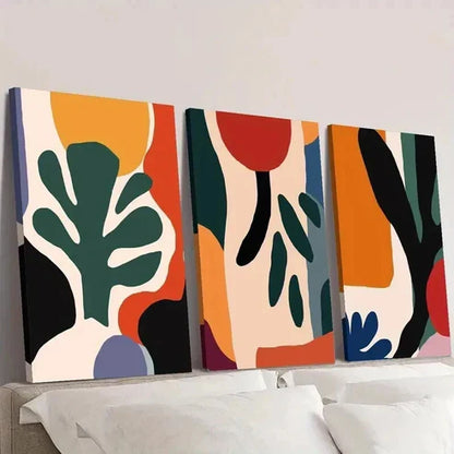 3pcs Simple Color Block Leaf Painting Wall Art Set Canvas Unframed - High Quality Print 100% Australian Made Wall Canvas