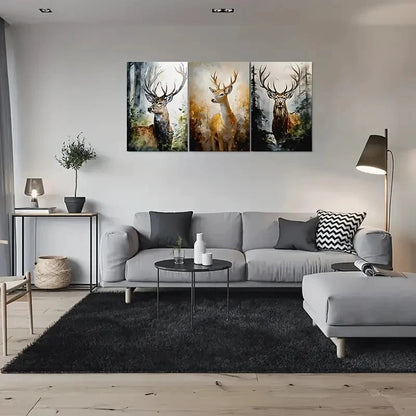 3pcs Forest Wildlife Beautiful Deer Metal Print Ready to Hang Art - Bella Home Decor