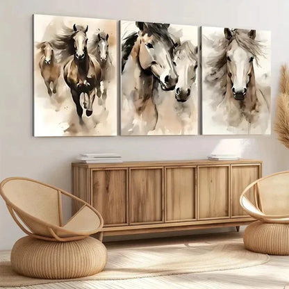 3pcs Horse Pair Abstract Elegant Charcoal Wall Art Set Canvas Unframed - High Quality Print 100% Australian Made Wall Canvas