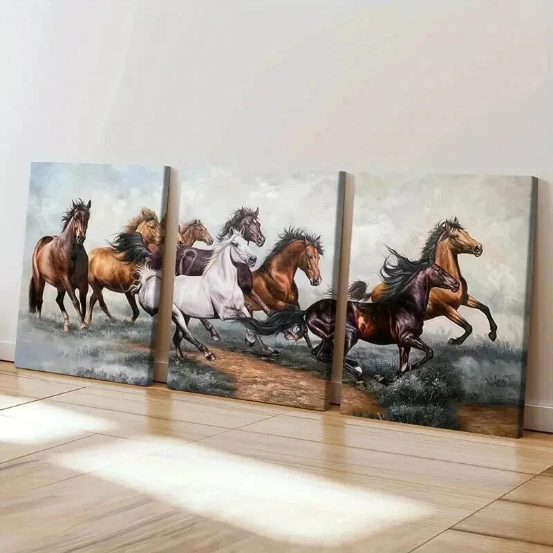 3pcs Animal Aesthetics Art Eight Horses Wall Art Set Canvas Framed 50x70cm - High Quality Print 100% Australian Made Wall Canvas Ready to Hang - Bella Home Decor