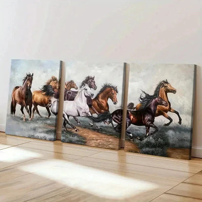 3pcs Animal Aesthetics Art Eight Horses Wall Art Set Canvas Framed 50x70cm - High Quality Print 100% Australian Made Wall Canvas Ready to Hang - Bella Home Decor