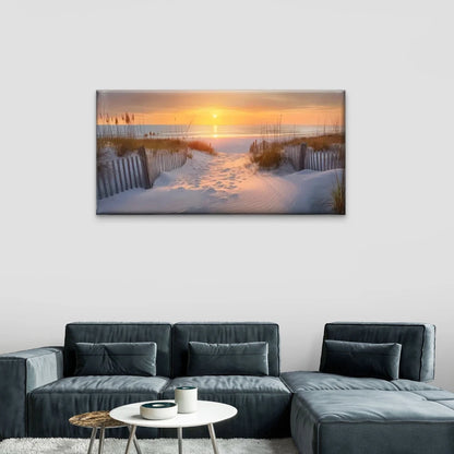 Beach Scene Sunset Sand Dunes Wall Art Canvas Office Home Room Framed 120x60cm